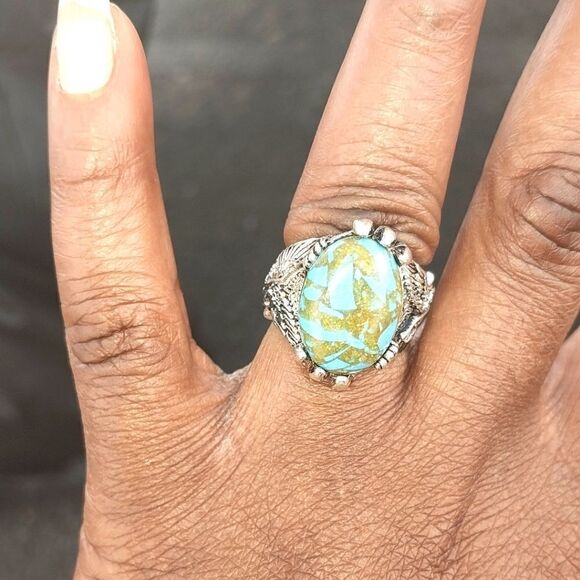 Hand Crafted Jewelry - Vintage European and American Retro turquoise Gemstone Unisex ring sz 8 For Adul